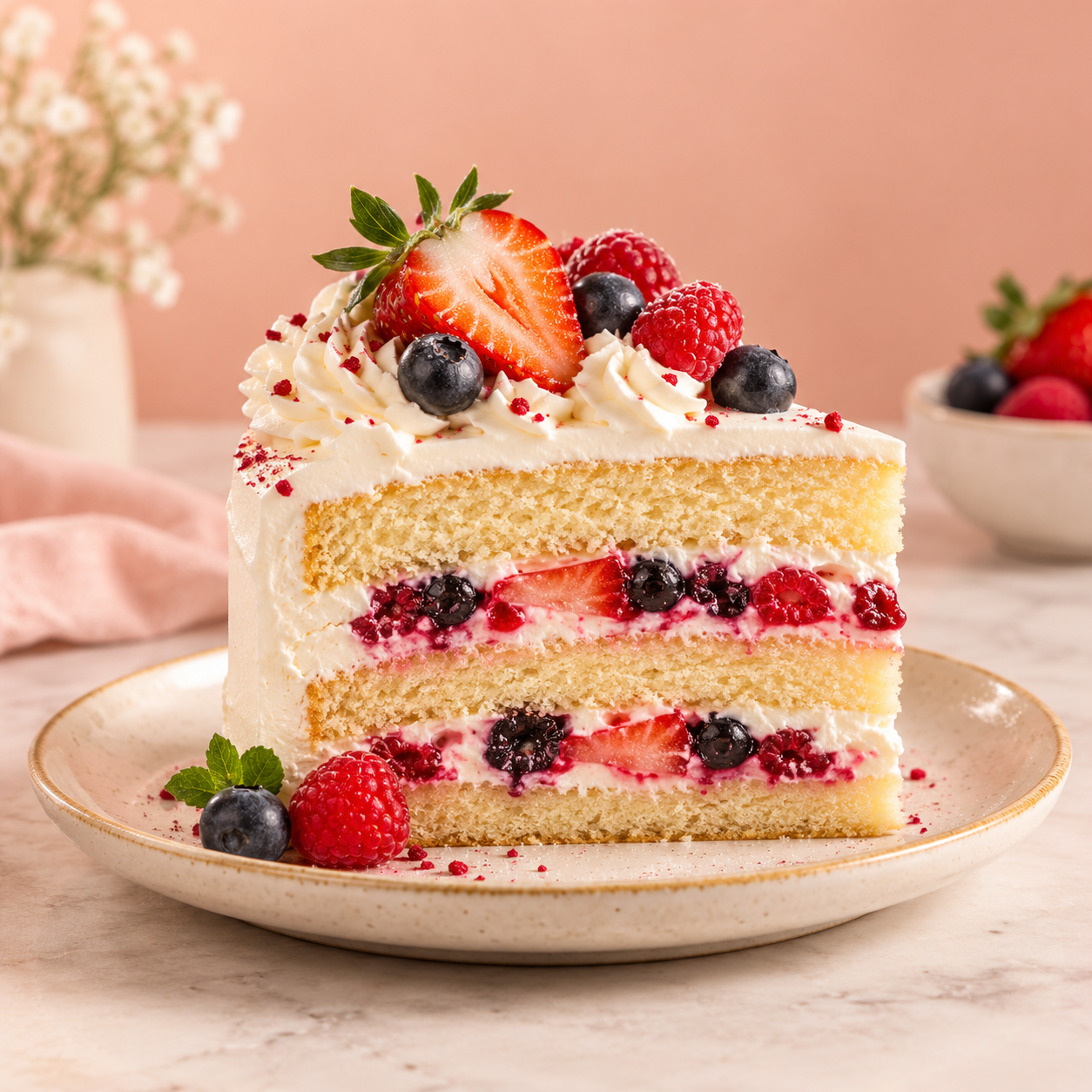 Vanilla Berry Cake Slice